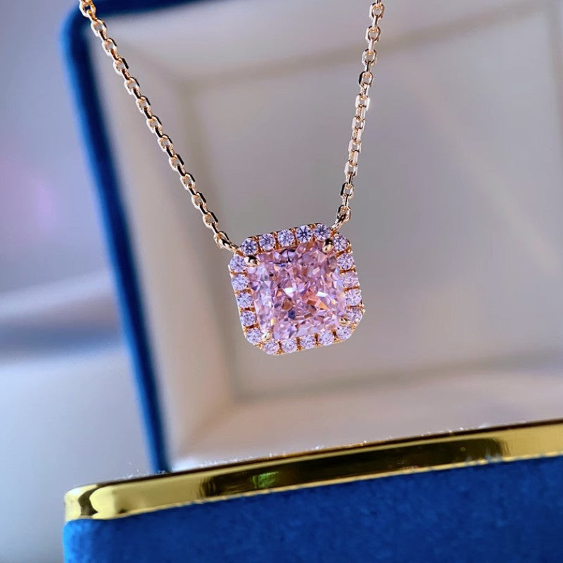 S925 sterling silver pink square diamond series