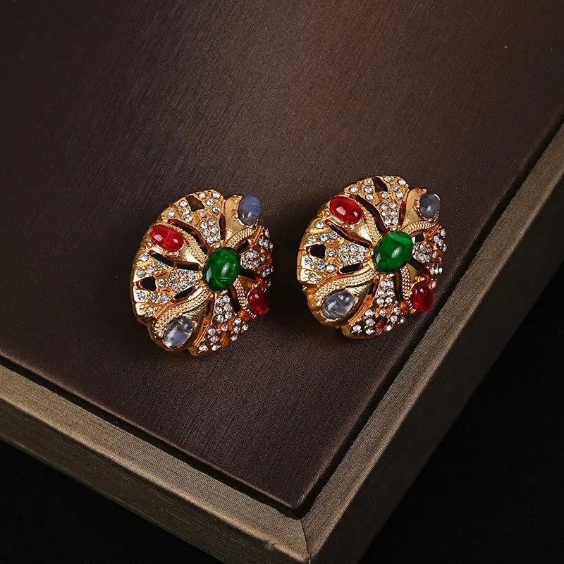 Parure Collier Boucles d'Oreilles Bracelet Vintage Strass