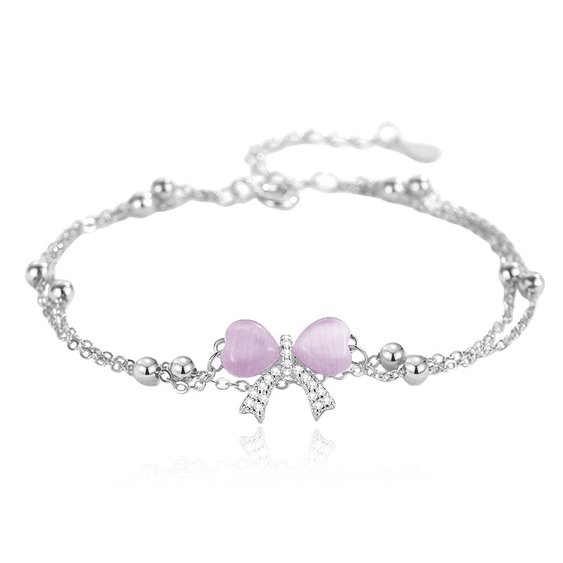 S925 Silver Bow Love Double Layer Bracelet