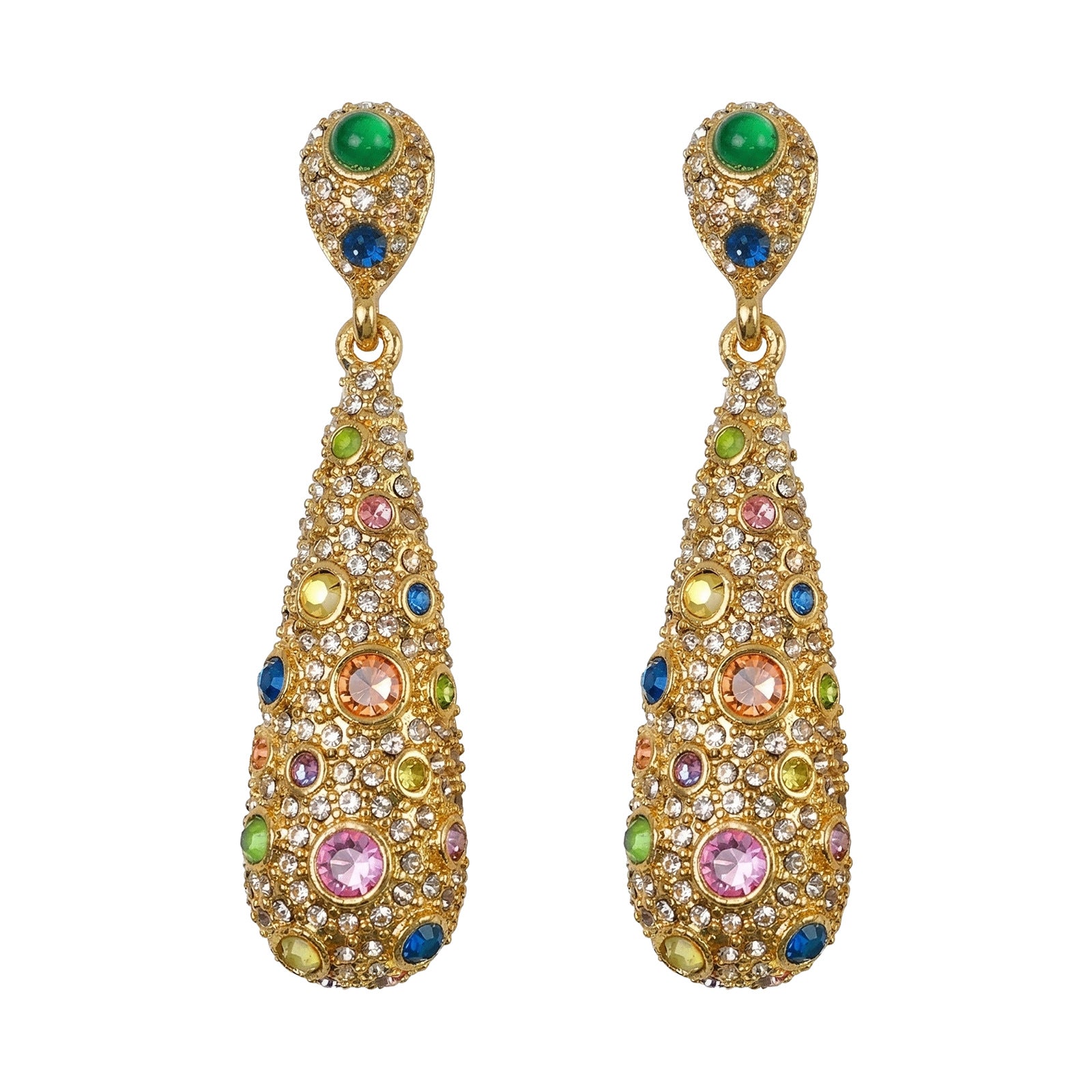 Boucles d'oreilles pendantes style rétro en forme de goutte d'eau colorées avec diamants, boucles d'oreilles longues de tempérament de luxe léger, boucles d'oreilles.