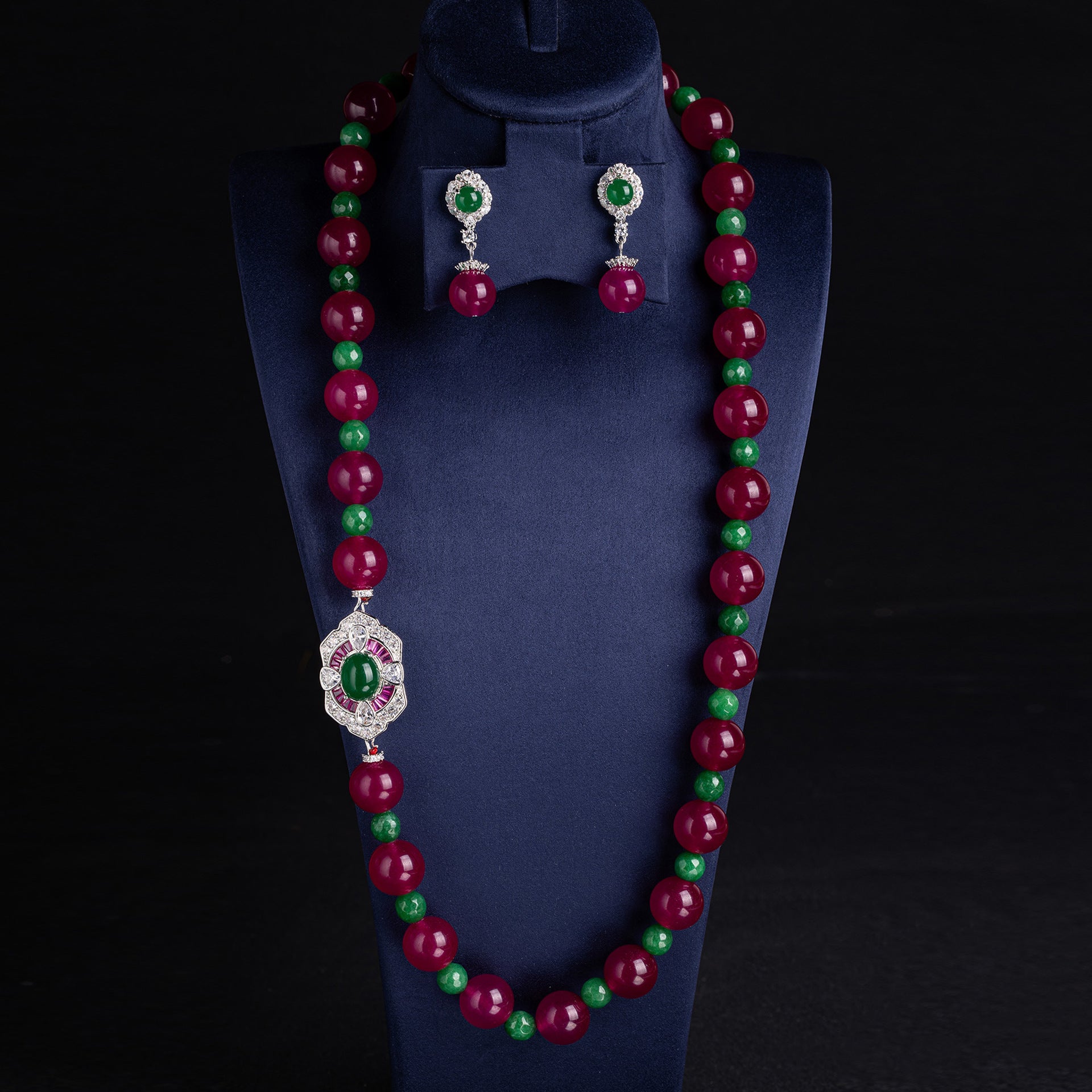 Elegant Red Green Crystal Bead Necklace Set – Luxury Vintage Jewelry for Women