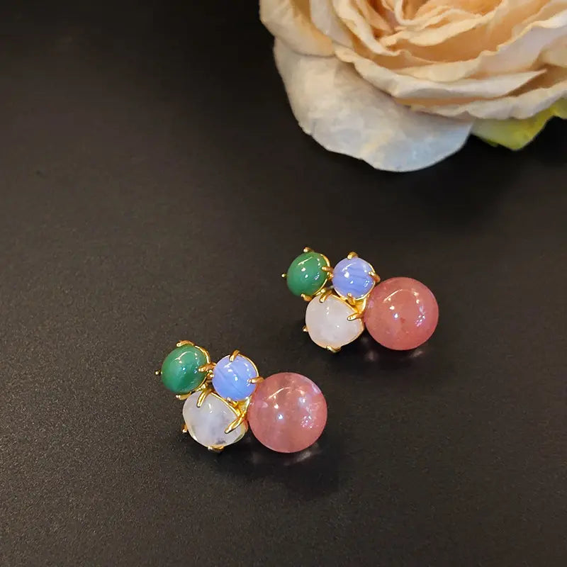 Boucles d'oreilles en laiton avec pierres géométriques irrégulières imitation pastèque