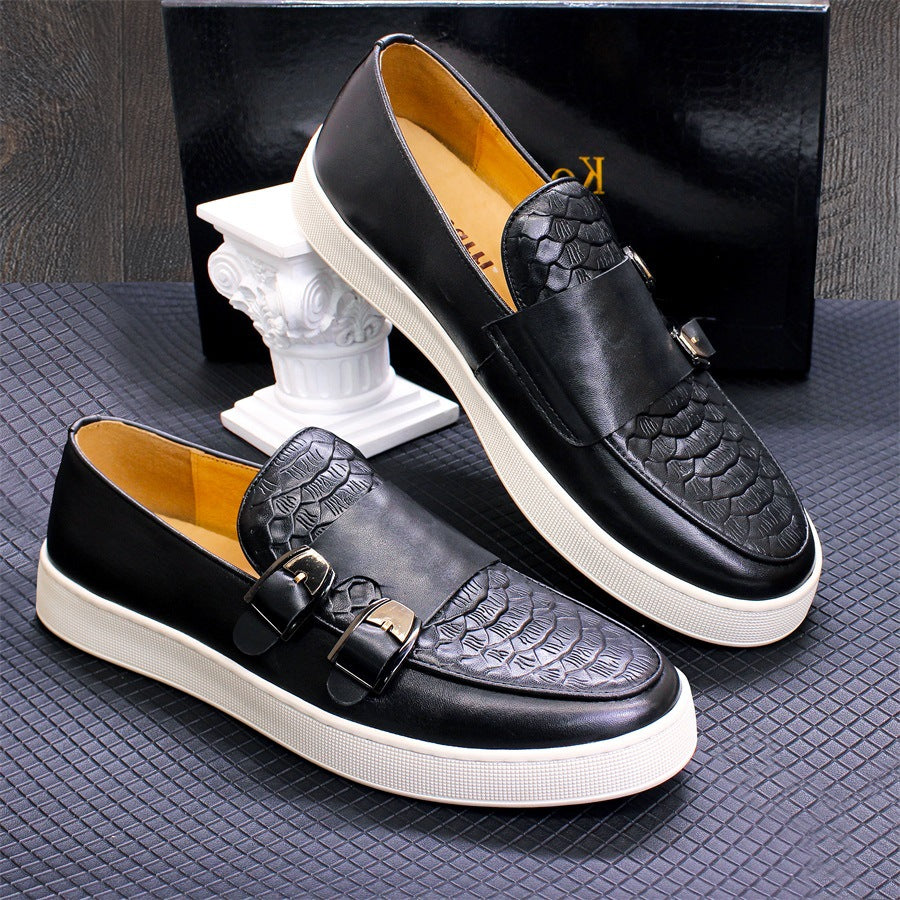 Fashion Versatile Double Buckle Casual Leather Loafers