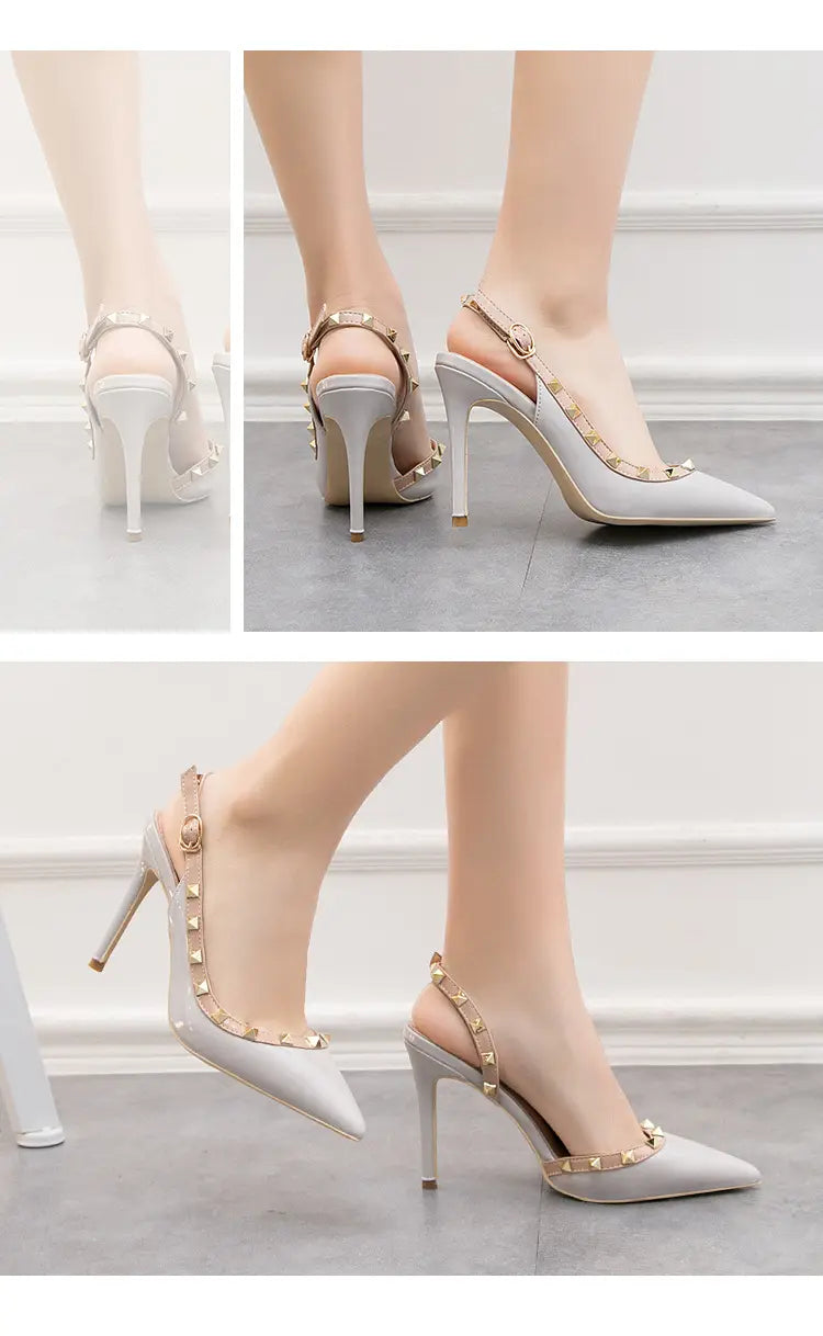Sandales femme à talon haut évidé, à rivet simple et bout pointu