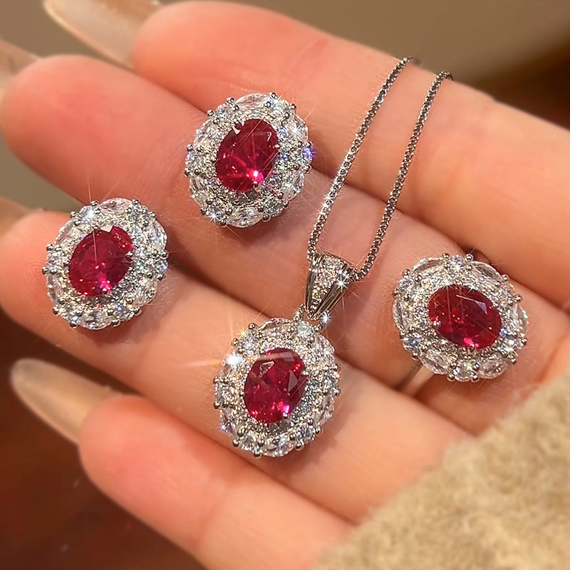Fashion Color Treasure Red Corundum Necklace Set