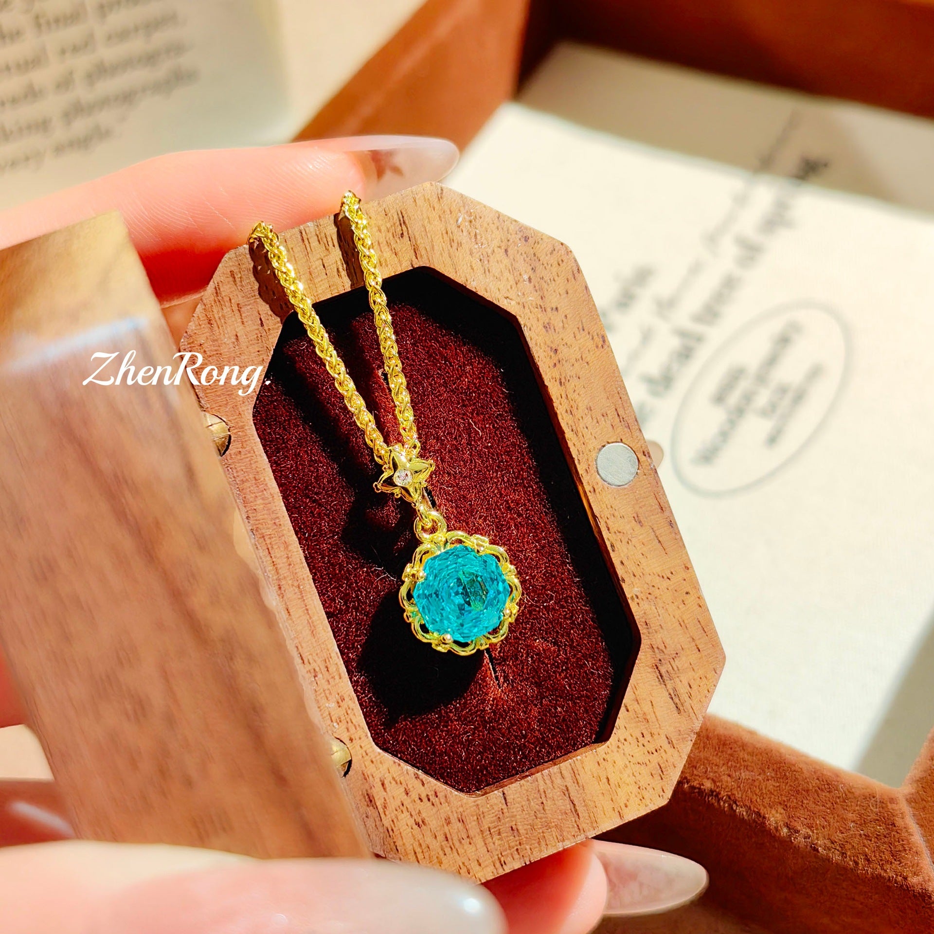Star Anise Rose Cut Sea Blue Necklace Color Treasure Set