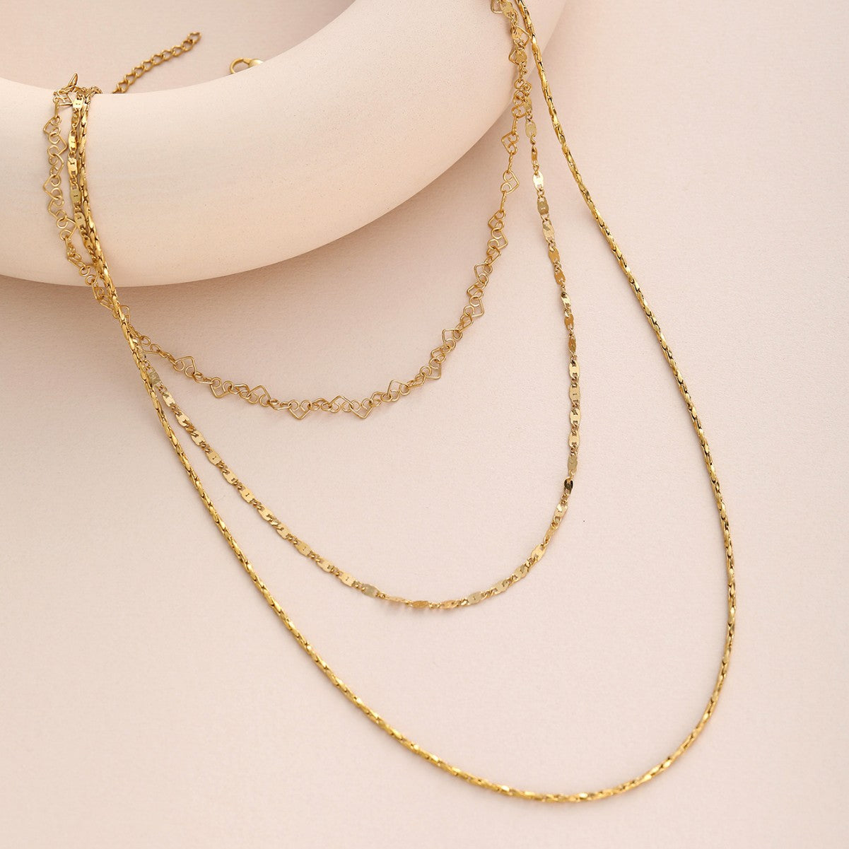 Gold stainless steel stacked three-layer plain chain