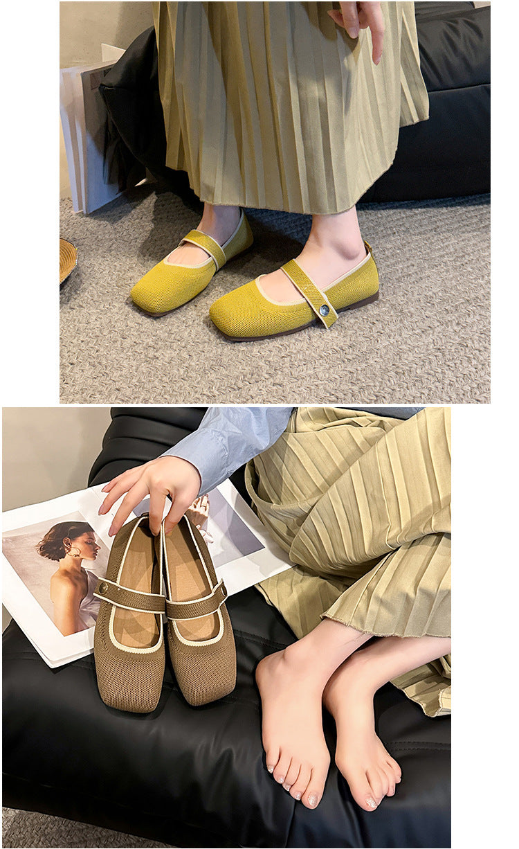 Eco-friendly woven flat-head hollowed-out women's loafers