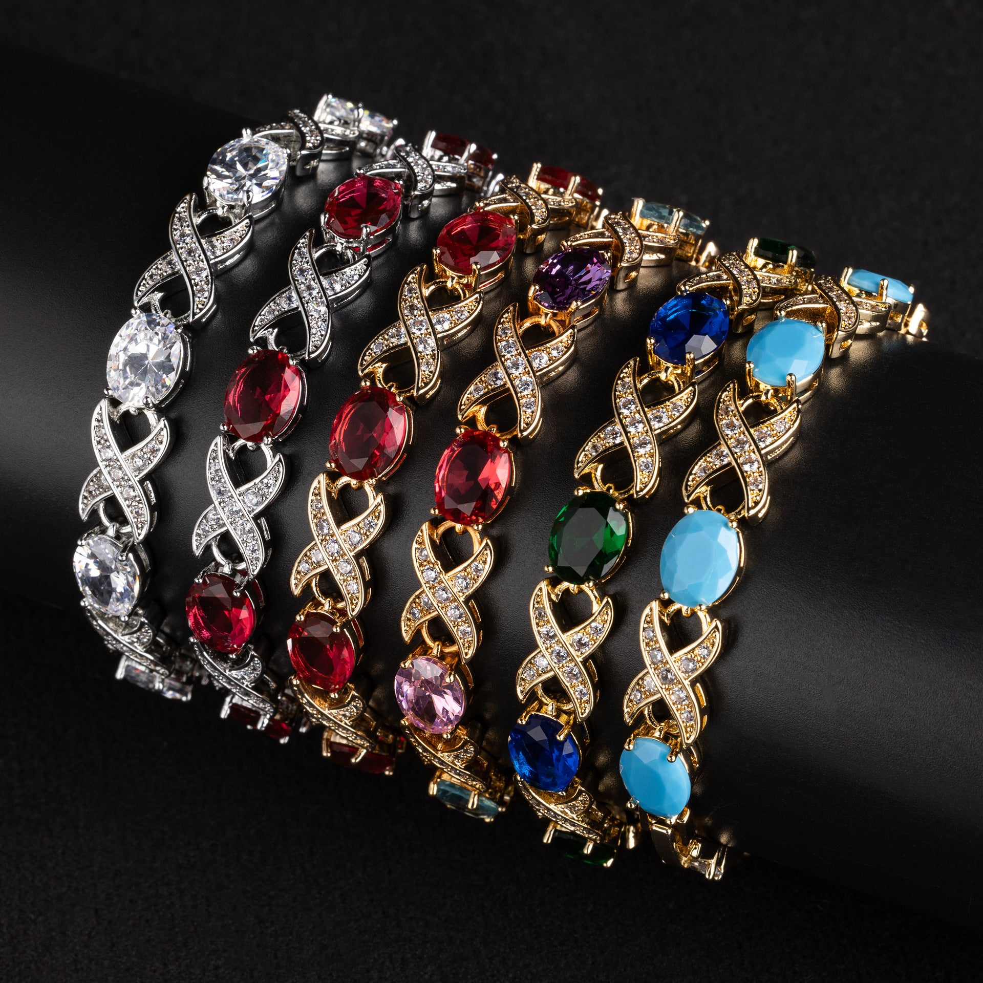 Luxury Multicolor Crystal Link Bracelet – Elegant Statement Jewelry for Women