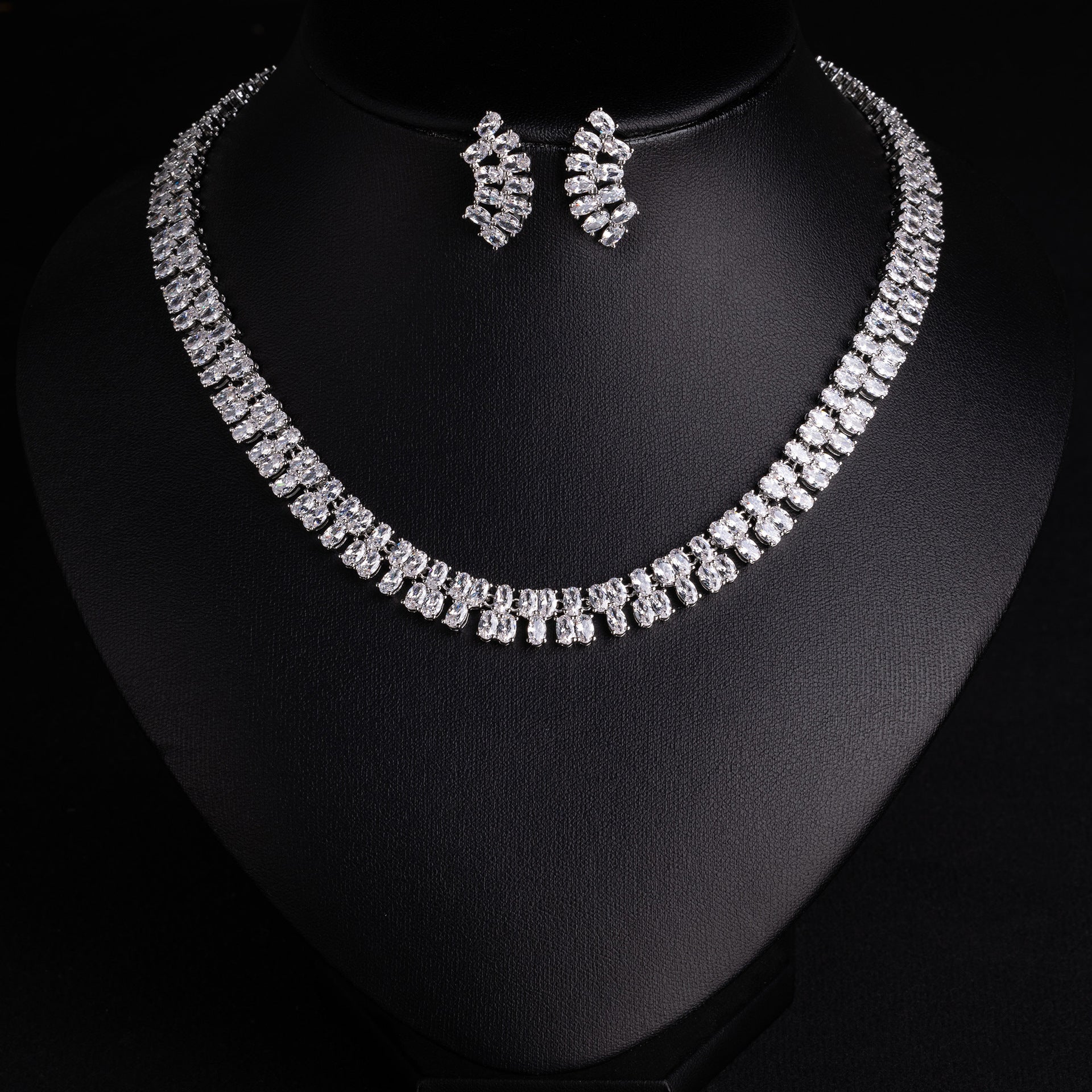Elegant Ruby Red Crystal Necklace and Earrings Set for Evening Wear
