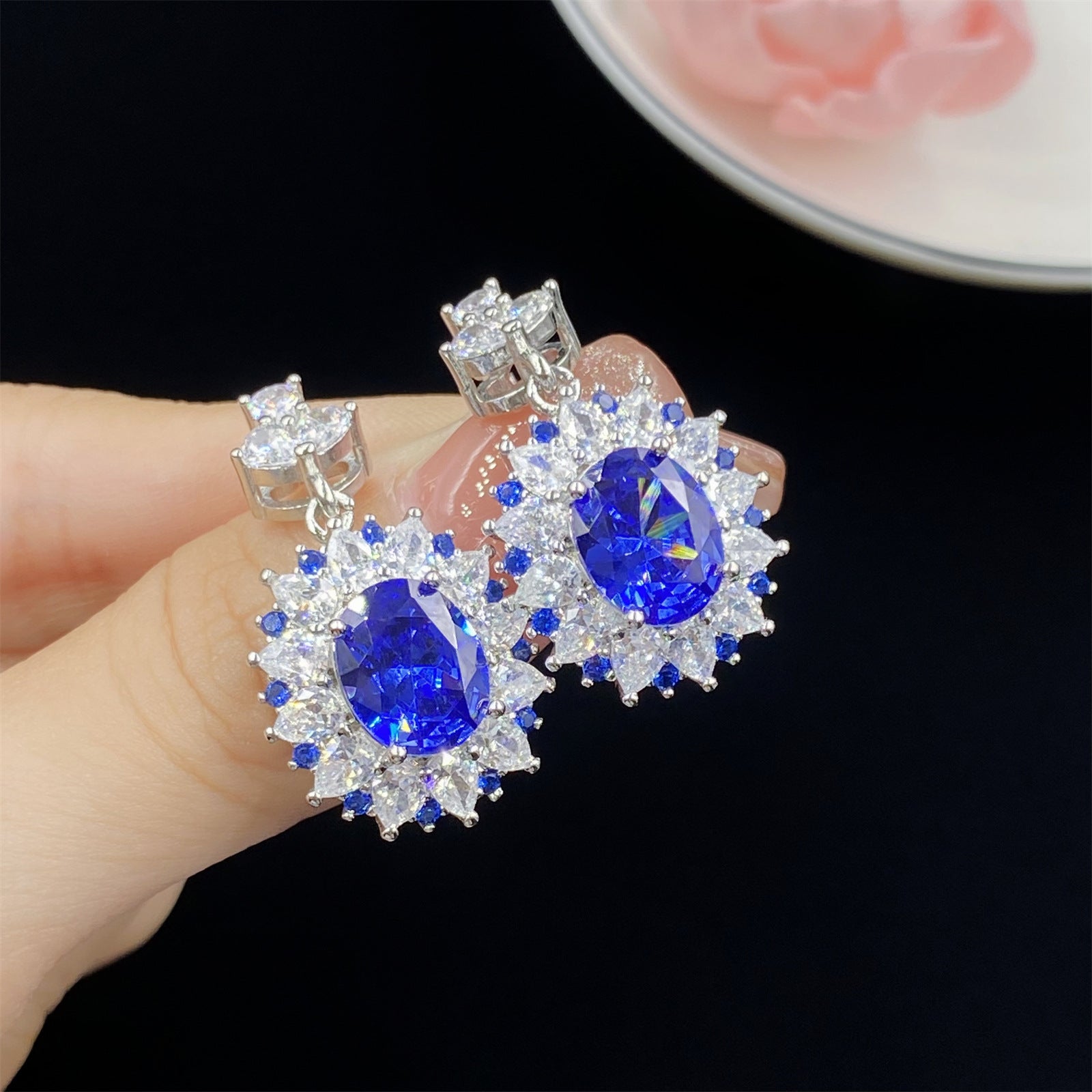 Fashion Blue Sapphire Crystal Pendant Jewelry Set