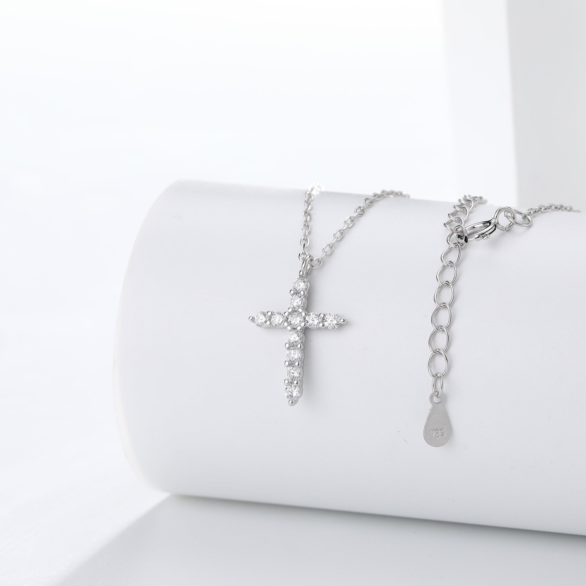 S925 Sterling Silver Diamond Cross Faith Necklace