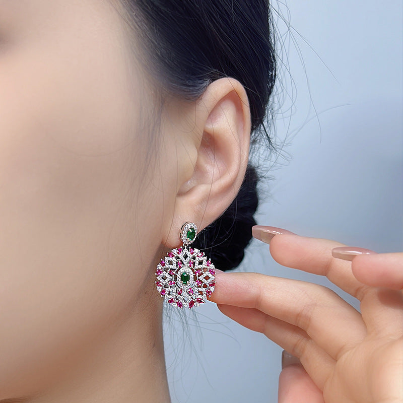 European heavy industry wreath gold-plated hollow earrings