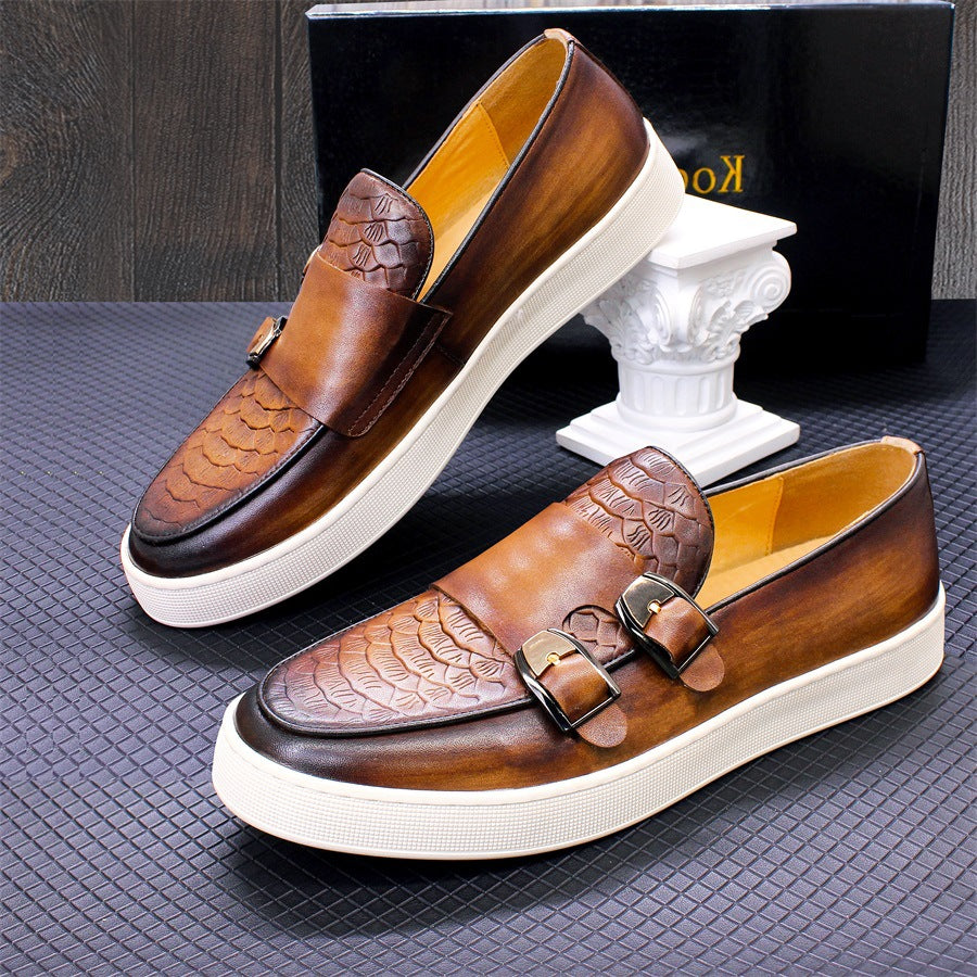 Fashion Versatile Double Buckle Casual Leather Loafers