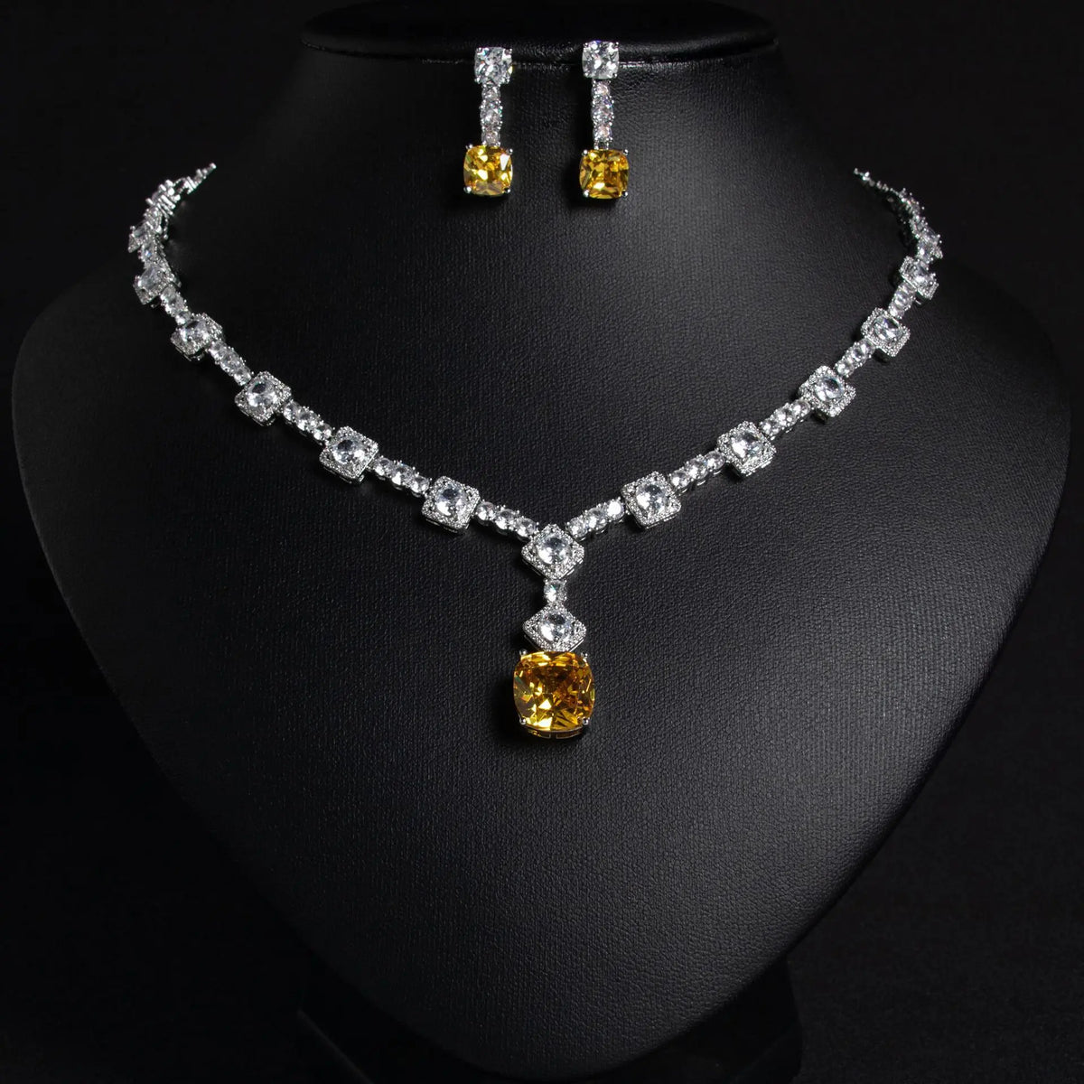 Luxury Golden Yellow Crystal Necklace Set – Sparkling Evening Jewelry for Women