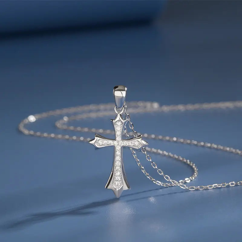 Collier croix en argent sterling 925 avec diamants tendance