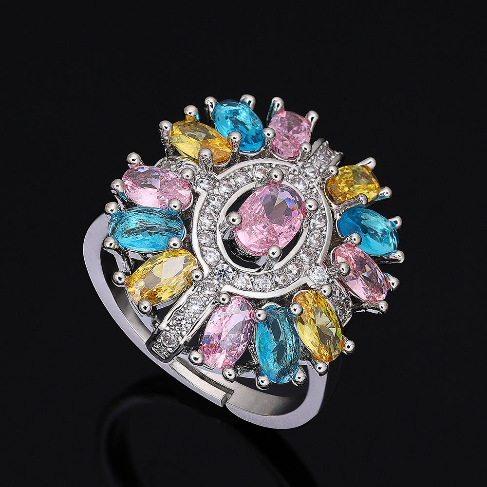 Luxury Rainbow Crystal Statement Jewelry Set – Necklace Earrings Ring Bridal Set