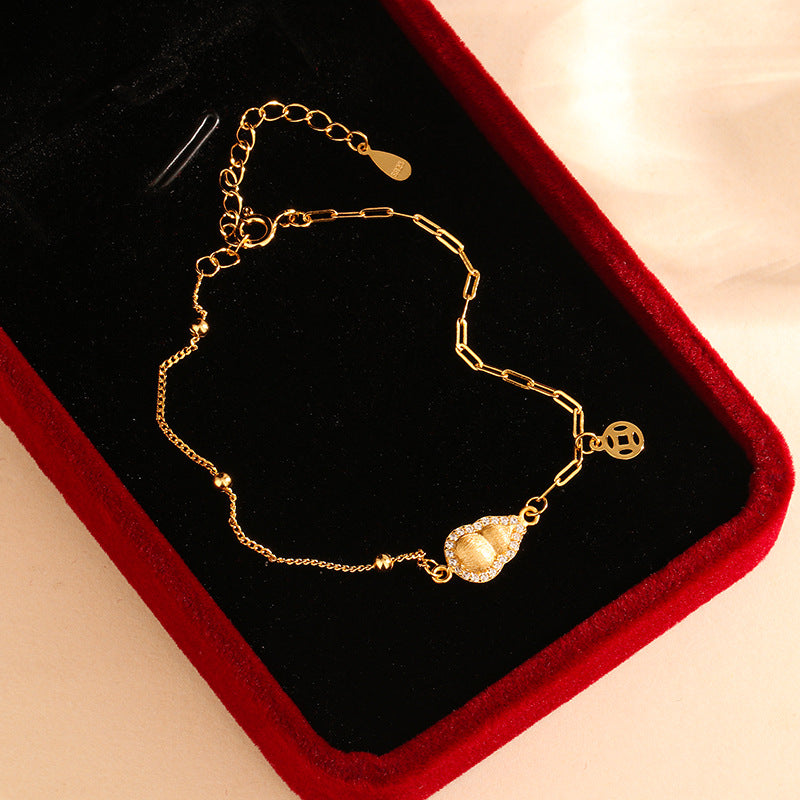 S925 sterling silver retro gourd brushed bracelet