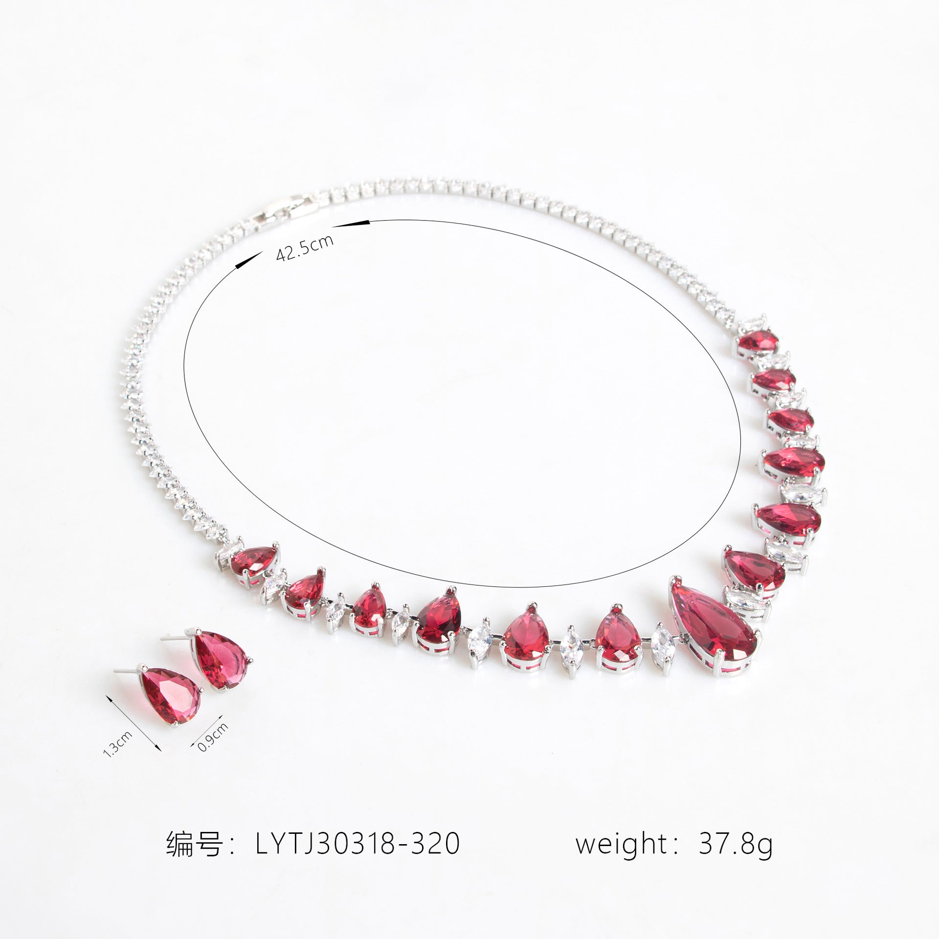 Luxury Deep Red Teardrop Gemstone Necklace Set for Women – Elegant Jewelry with Matching Earrings