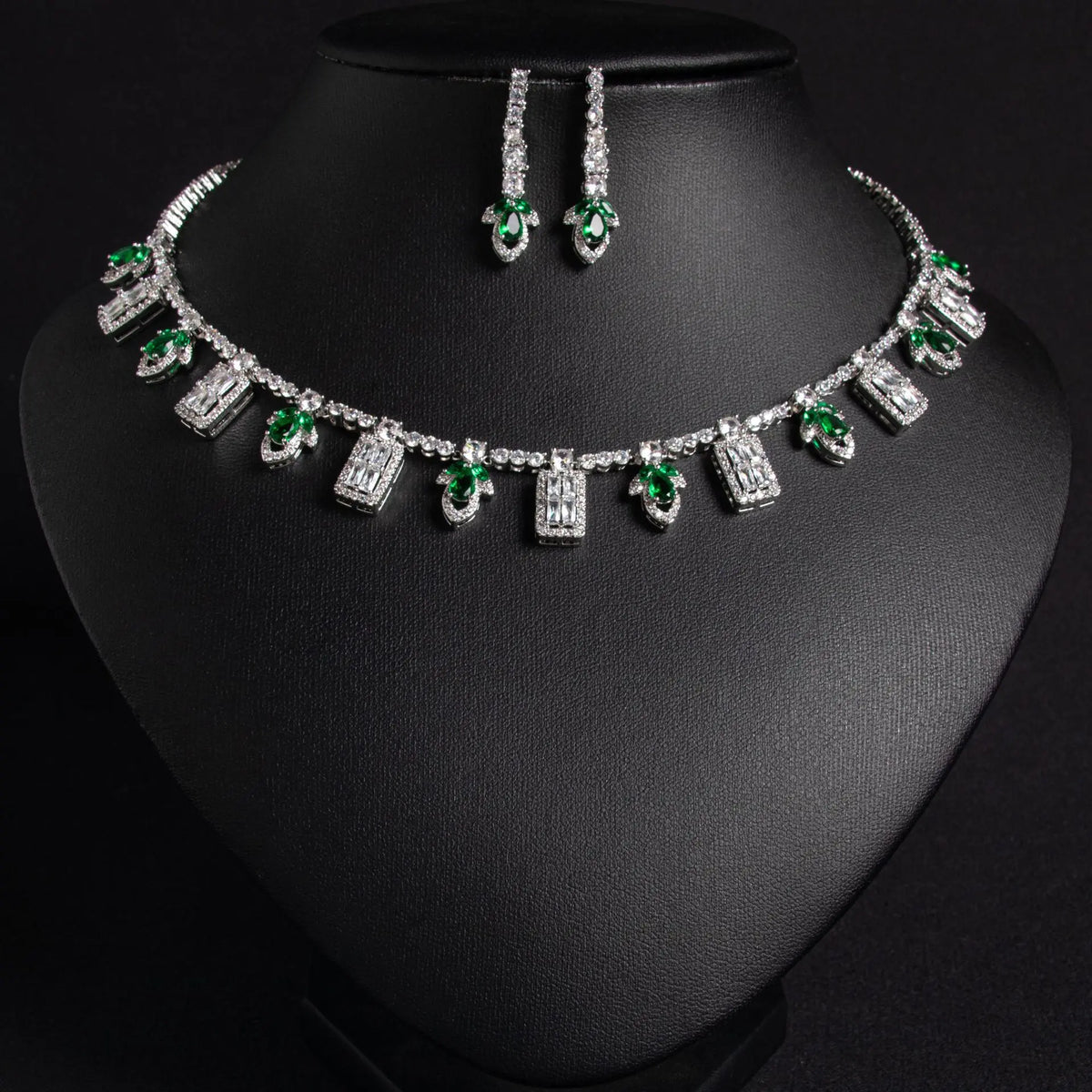 Luxury Ruby Red Baguette Crystal Necklace Set for Women – Geometric Drop Jewelry with Matching Earrings