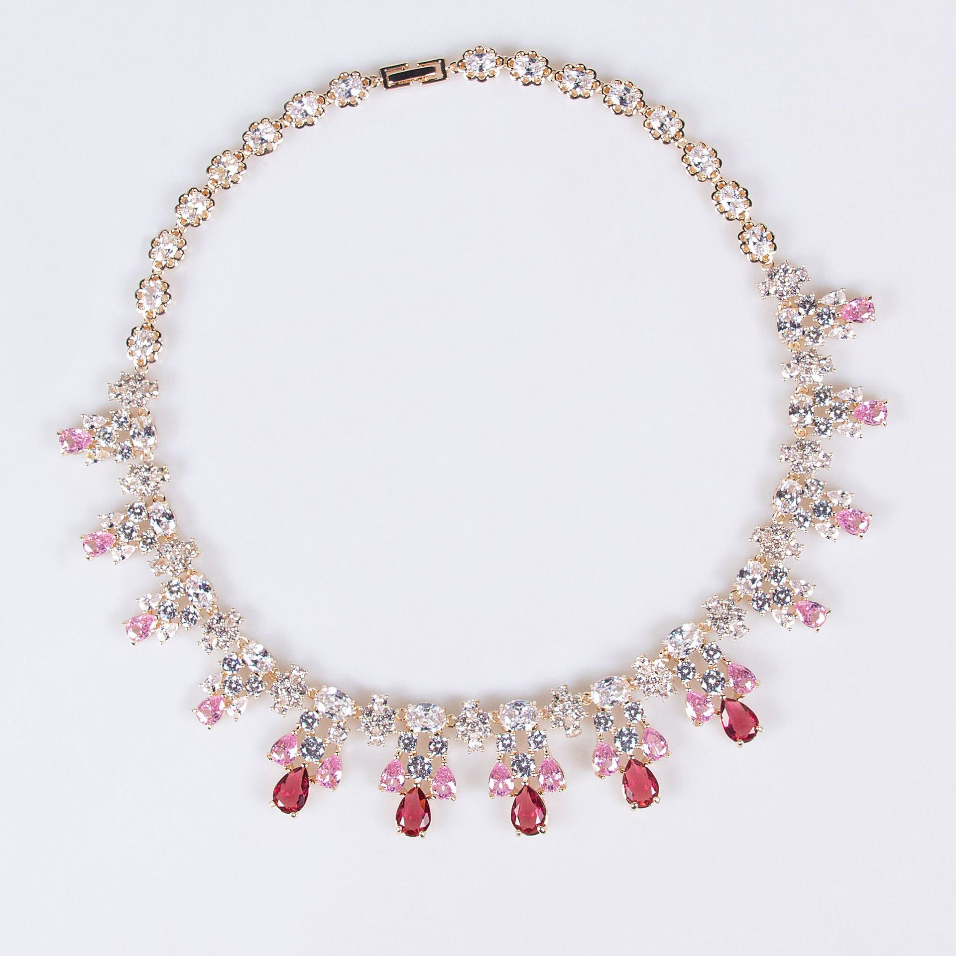 Luxury Ruby Red Flower Jewelry Set with Sparkling Crystals