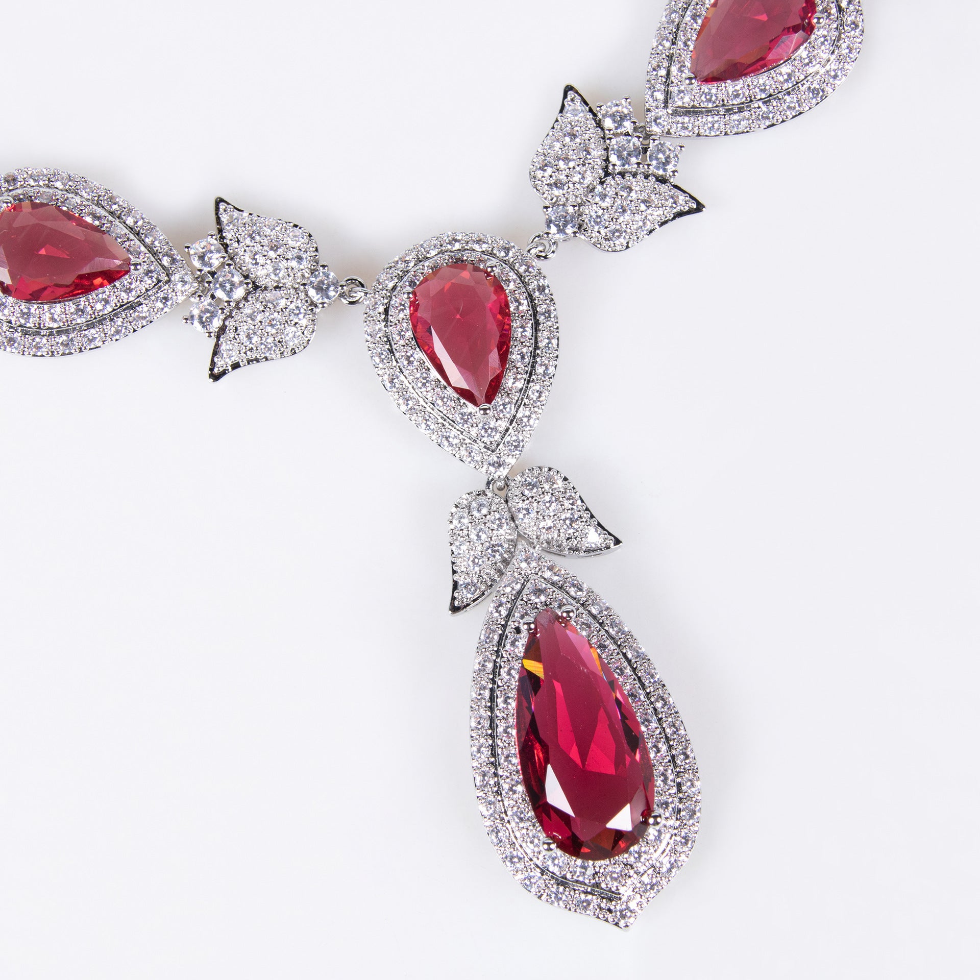 Luxury Red Teardrop Crystal Necklace and Earrings Jewelry Set for Women