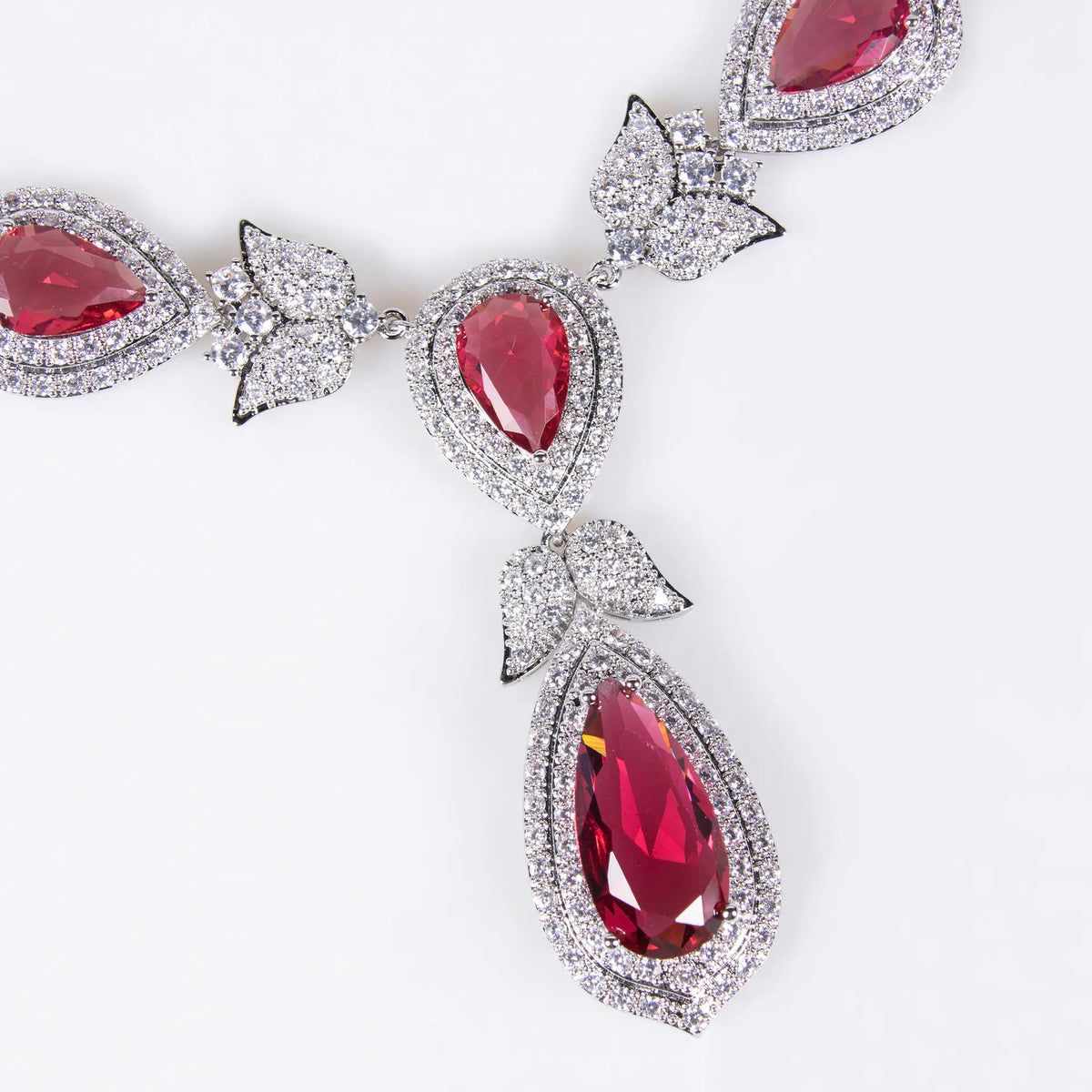Luxury Red Teardrop Crystal Necklace and Earrings Jewelry Set for Women