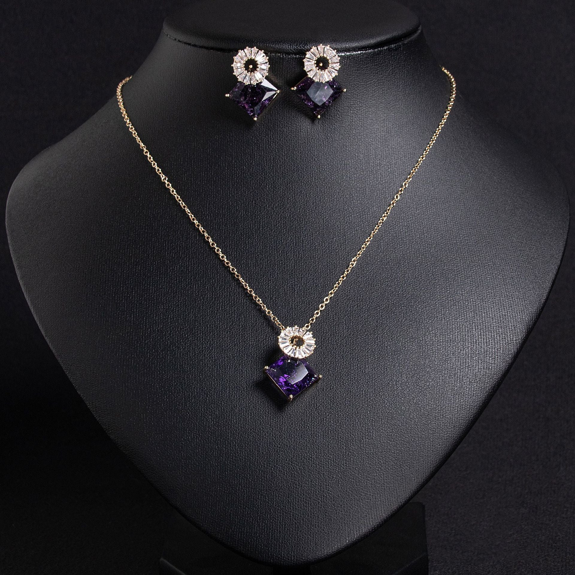 Luxury Purple Crystal Jewelry Set – Necklace Earrings Set for Women