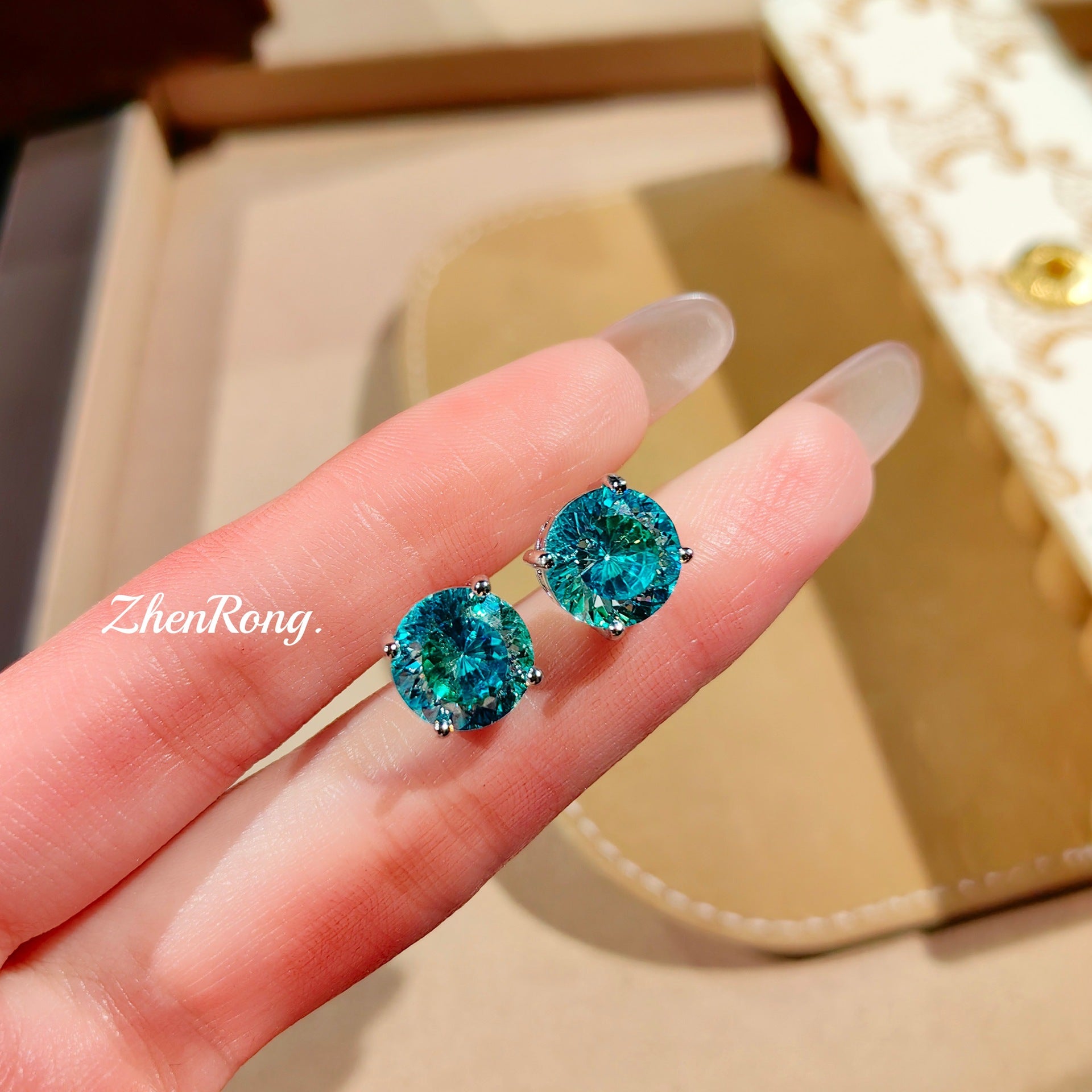 Parure de bijoux de luxe en cristal bleu-vert – Collier, boucles d'oreilles et bague pour femme