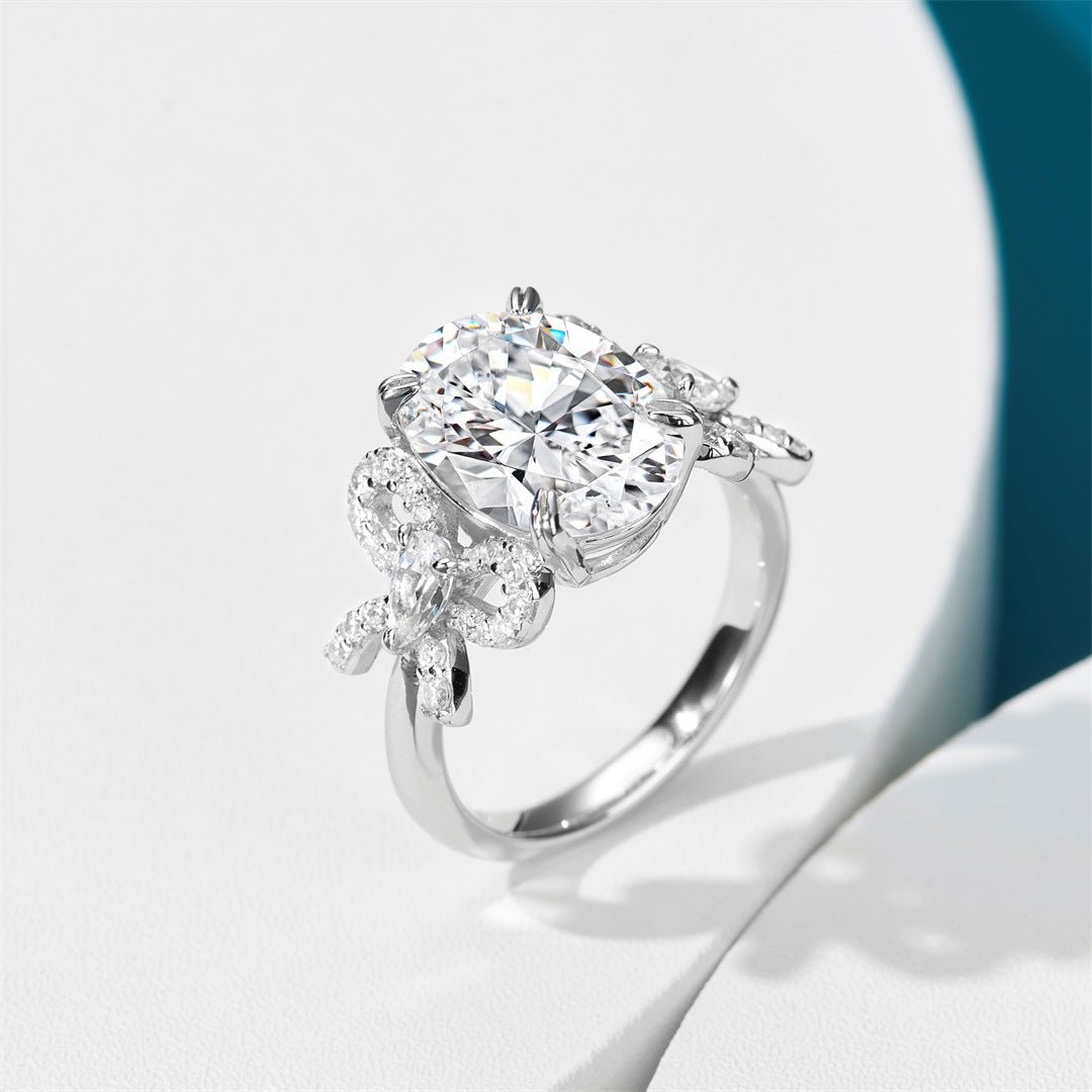 S925 Silver Butterfly Egg shaped Diamond Ring