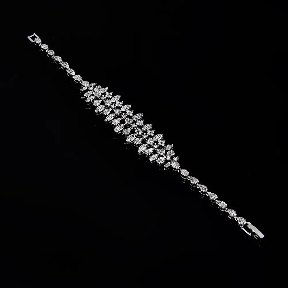 Luxury Crystal Fringe Necklace Set Silver Tone Statement Jewelry Set Earrings Ring Bridal Wedding Jewelry for Women