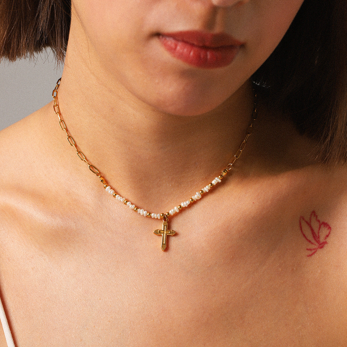 Fashion Titanium Steel Cross Clavicle Pendant Chain