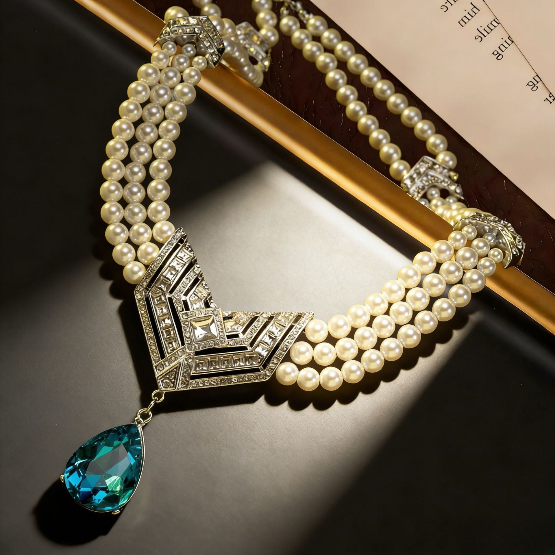 Collier pendentif vintage multicouche en perles et cristaux