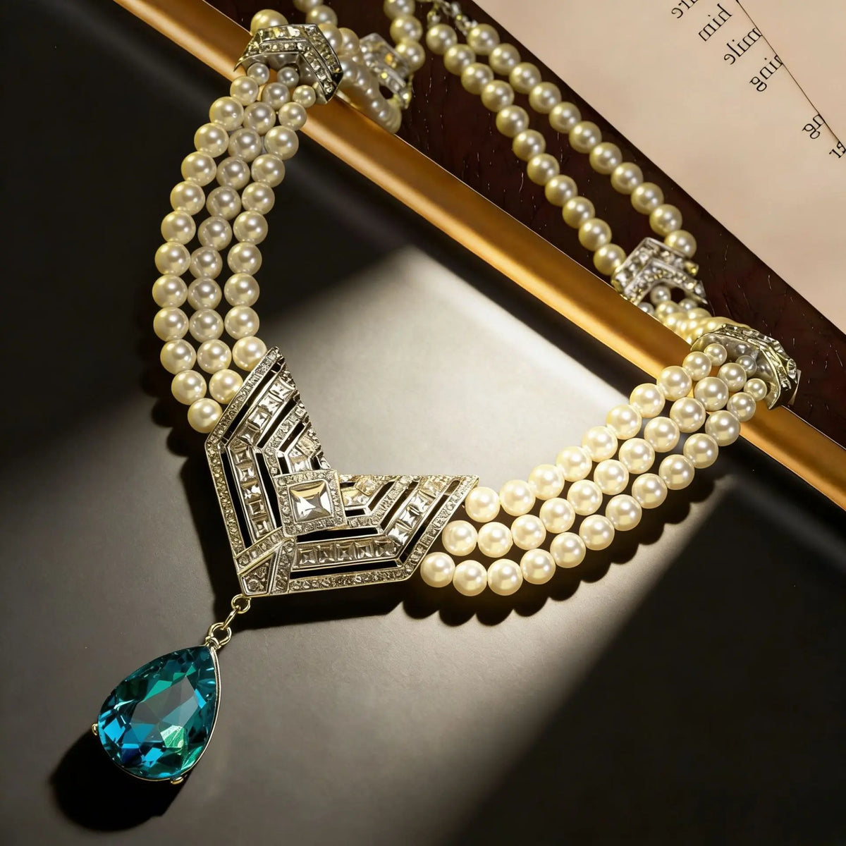 Vintage multi-layer pearl crystal pendant necklace