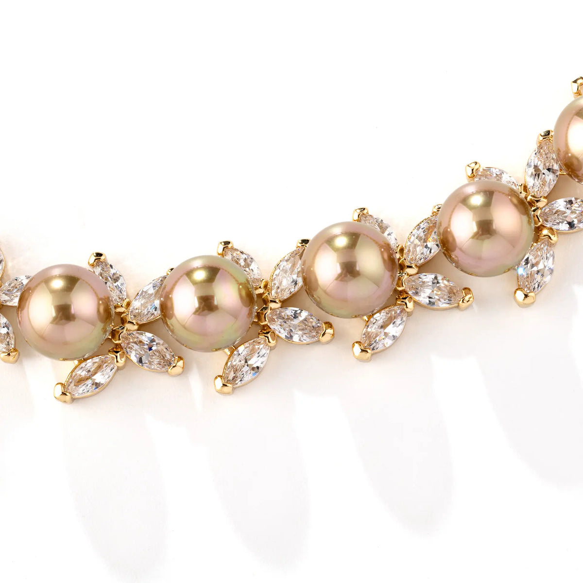 Luxury Gold Pearl Jewelry Set – Sparkling Crystal Necklace Earrings Bracelet