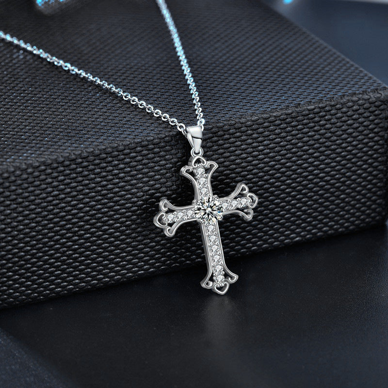 S925 Sterling Silver Mozzarella Cross Necklace