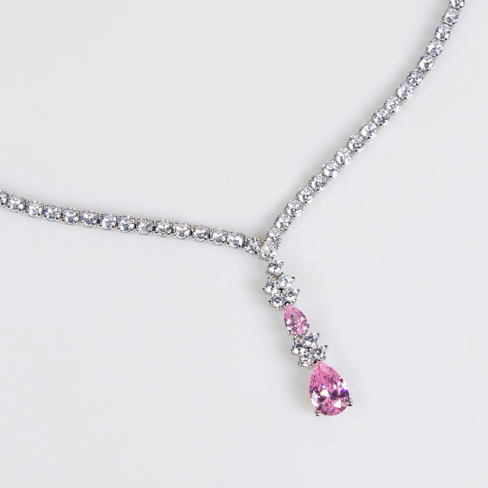 Elegant Emerald Crystal Jewelry Set – Silver Necklace Earrings for Women