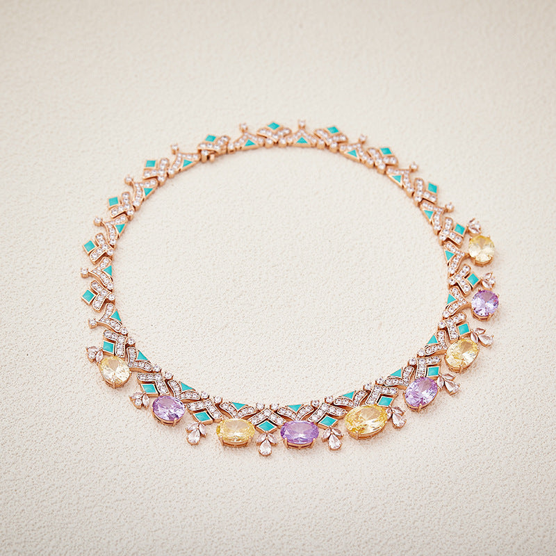 Gold plated enamel gemstone necklace