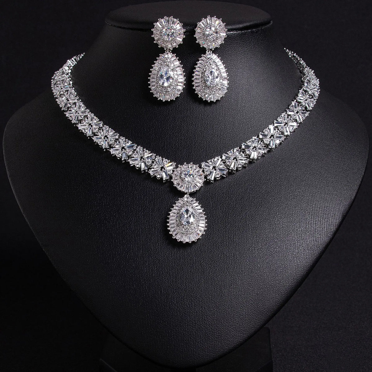 Ensemble collier de déclaration de luxe en cristal rouge – Bijoux de mariage nuptial pour femmes