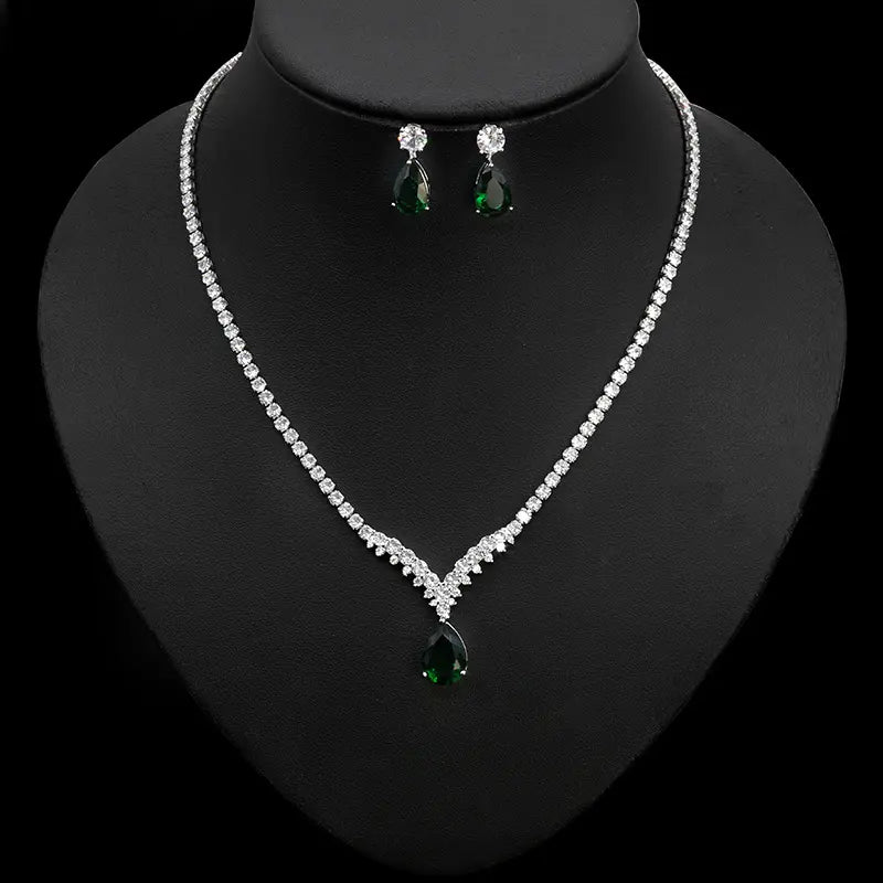 Luxury Ruby Red Crystal Necklace Set – Sparkling Teardrop Jewelry for Women