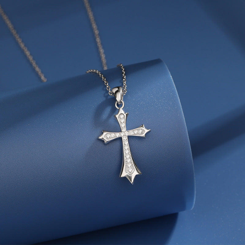 925 Sterling Silver Fashion Diamond Cross Necklace
