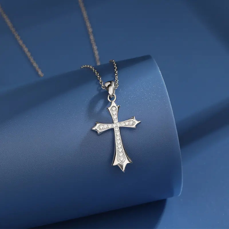 Collier croix en argent sterling 925 avec diamants tendance