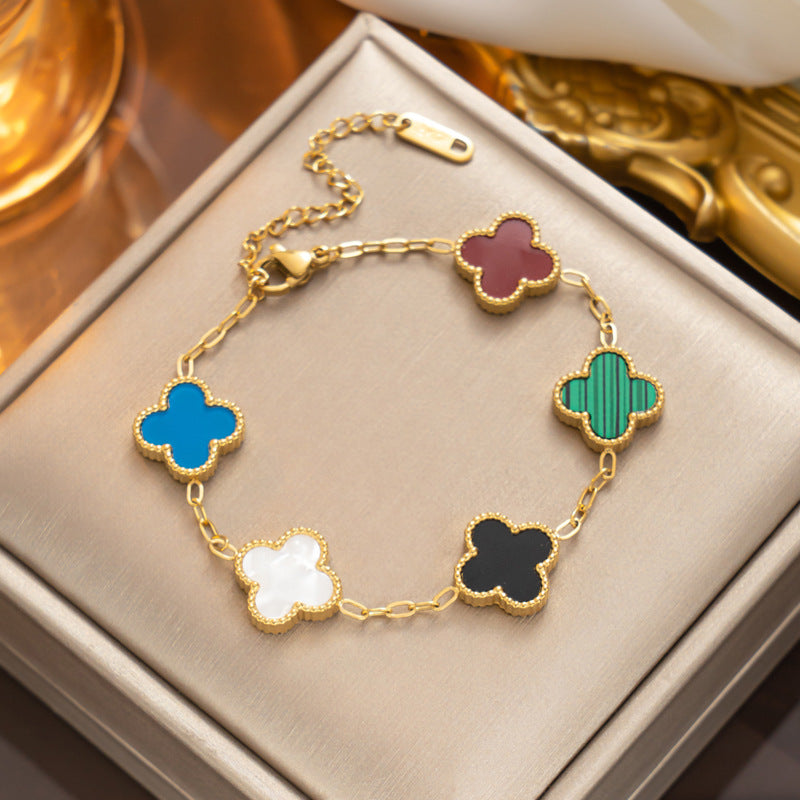 Light luxury titanium steel color four-leaf clover bracelet