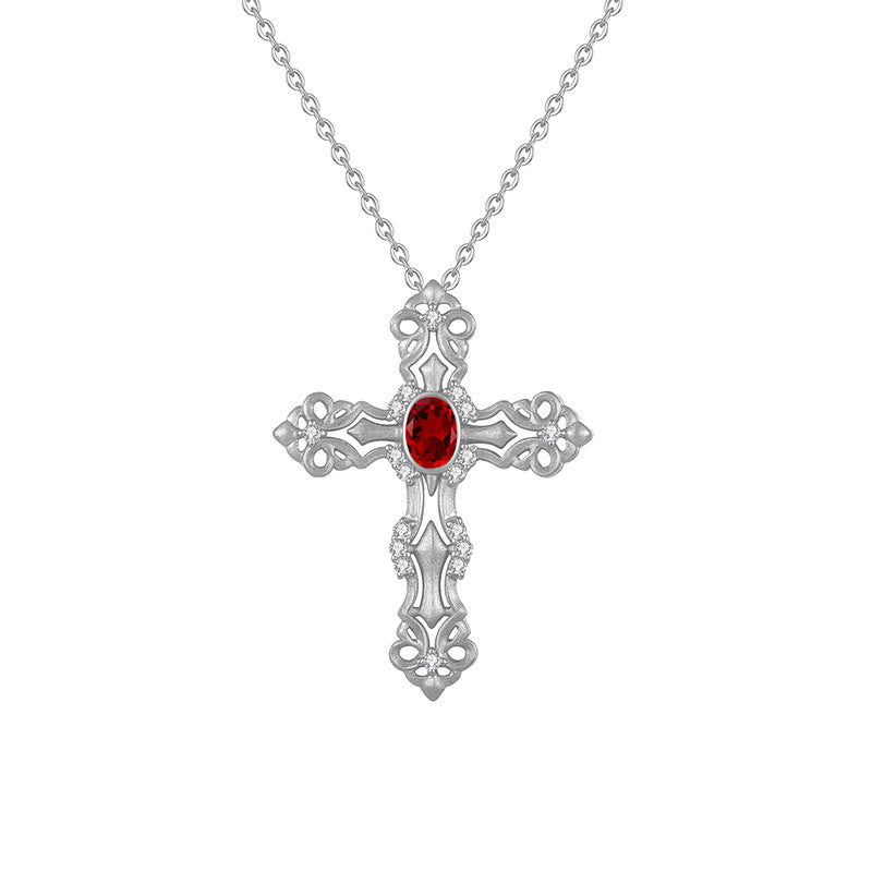 S925 Sterling Silver Colored Crystal Cross Necklace