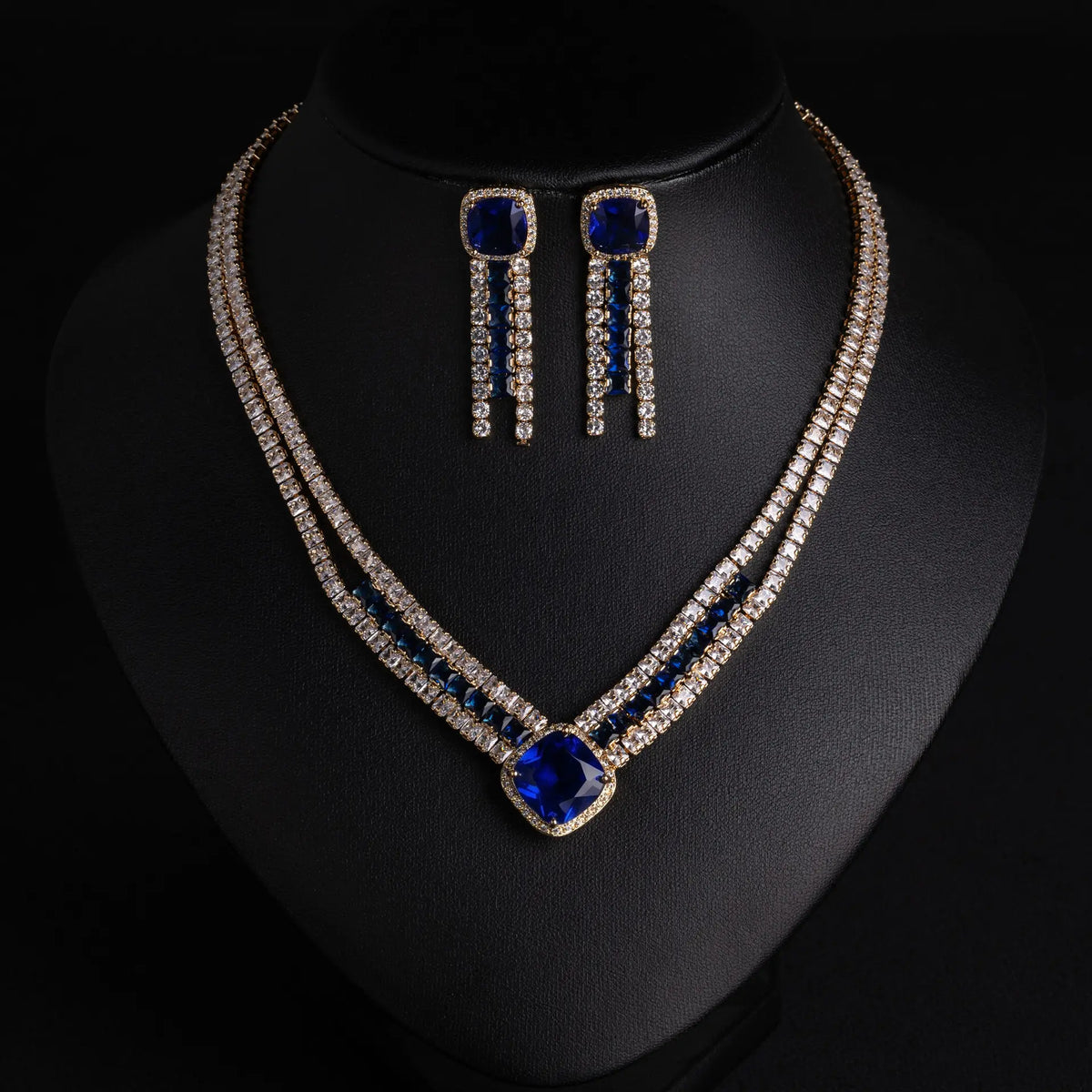 Luxury Ruby Red Crystal Necklace Earrings Set – Sparkling Formal Jewelry for Women