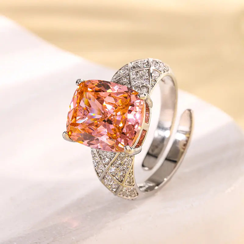 Bague ajustable de luxe en cristal taillé carré – Bague cocktail élégante pour femmes