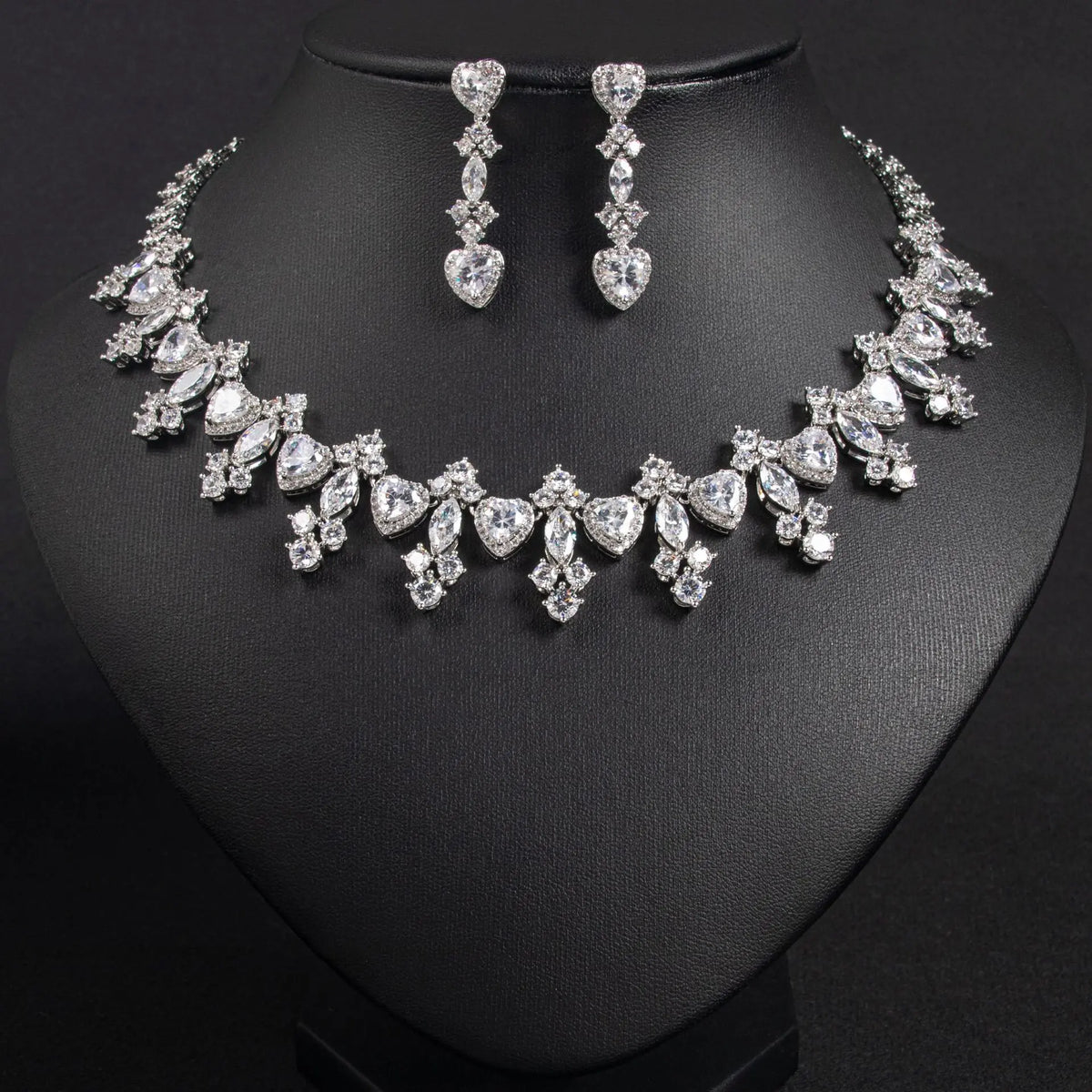 Luxury Emerald Pink Crystal Necklace and Earrings Jewelry Set