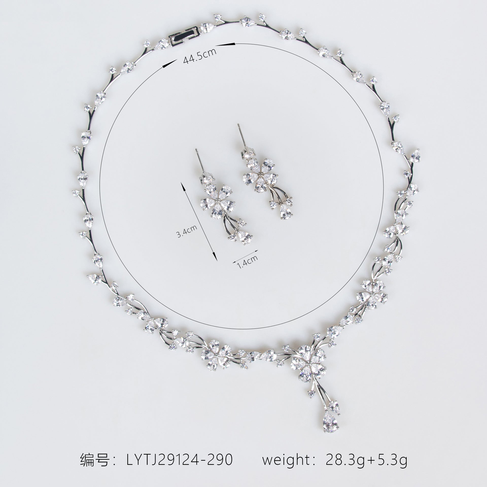 Elegant Silver Floral Crystal Necklace and Earrings Jewelry Set