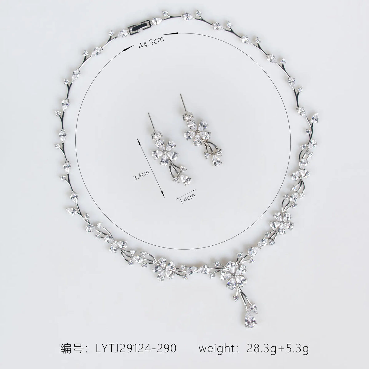 Elegant Silver Floral Crystal Necklace and Earrings Jewelry Set