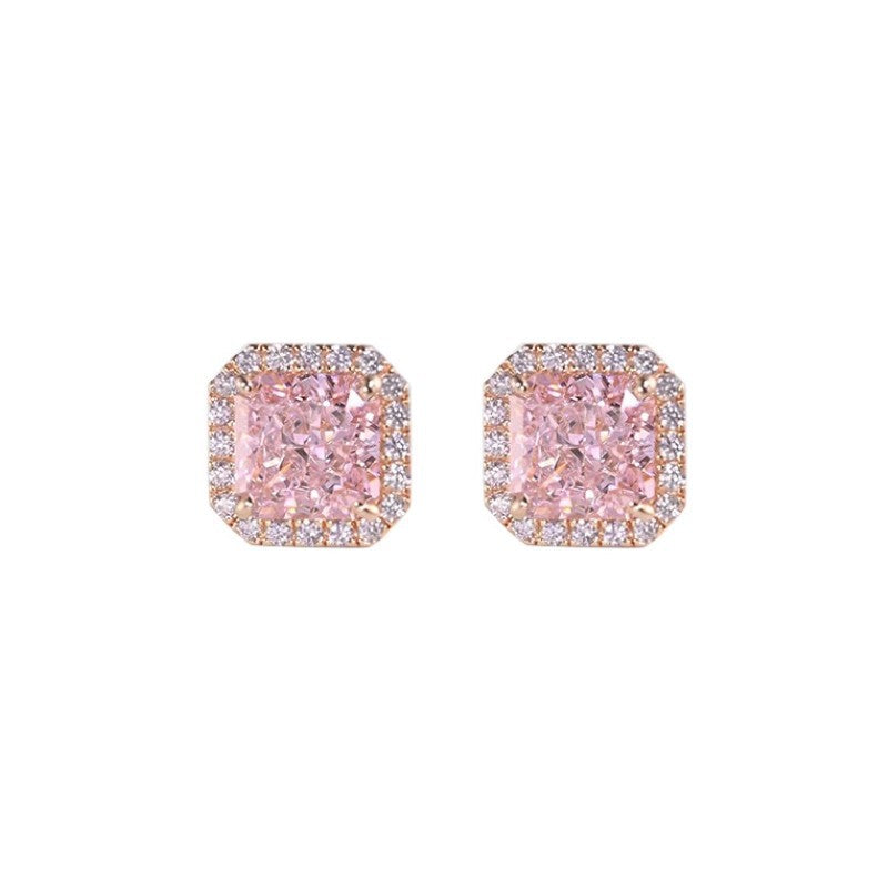 S925 sterling silver pink square diamond series